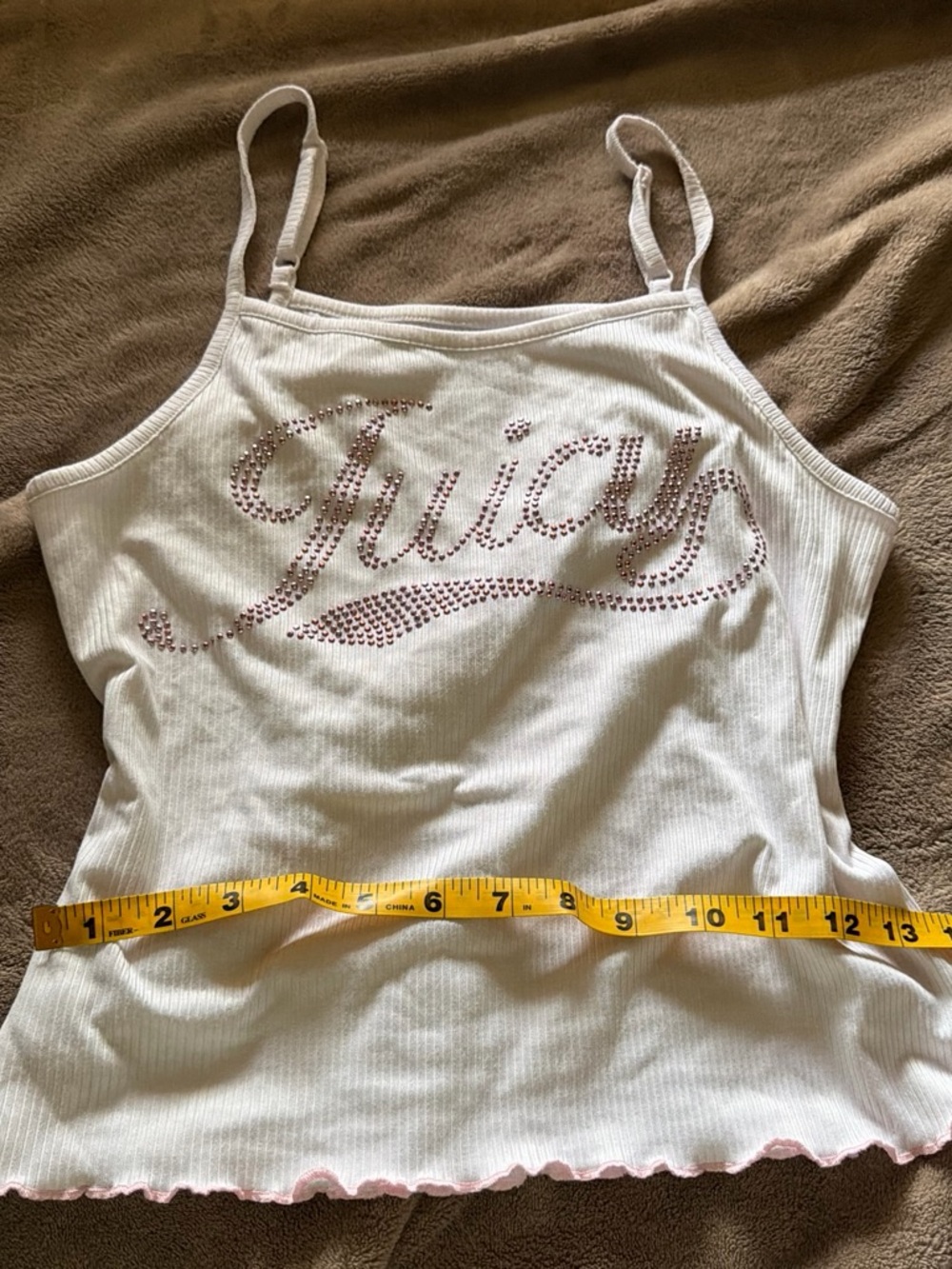 White Ribbed Rhinestone Script Camisole